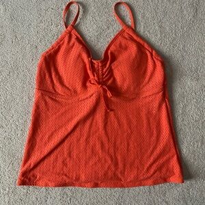 Lands' End Orange Red Ruched Swim Top with Tie Front